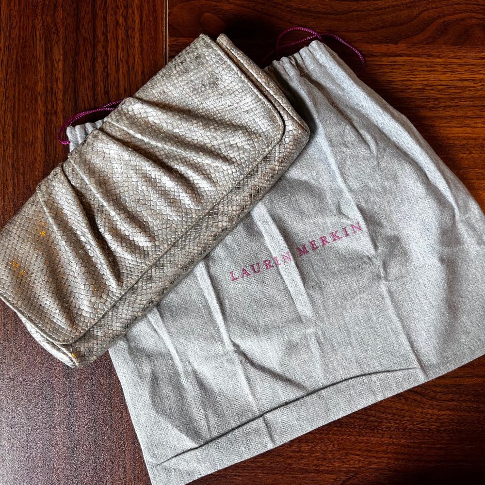 Lauren Merkin Caroline Metallic Champagne Snakeskin Clutch